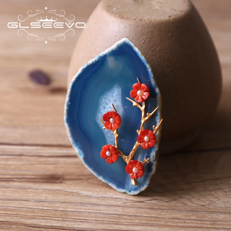 

XlentAg Natural Agate Fresh Water Brooch Pin Flower Brooches For Women Birthday Gifts Dual Use Luxury Fine Jewellery 2018 GO0221