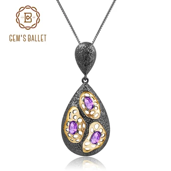 

GEM'S BALLET The Persistence of Memory 0.75Ct Natural Amethyst 925 Sterling Silver Handmade Pendant Necklace for Women