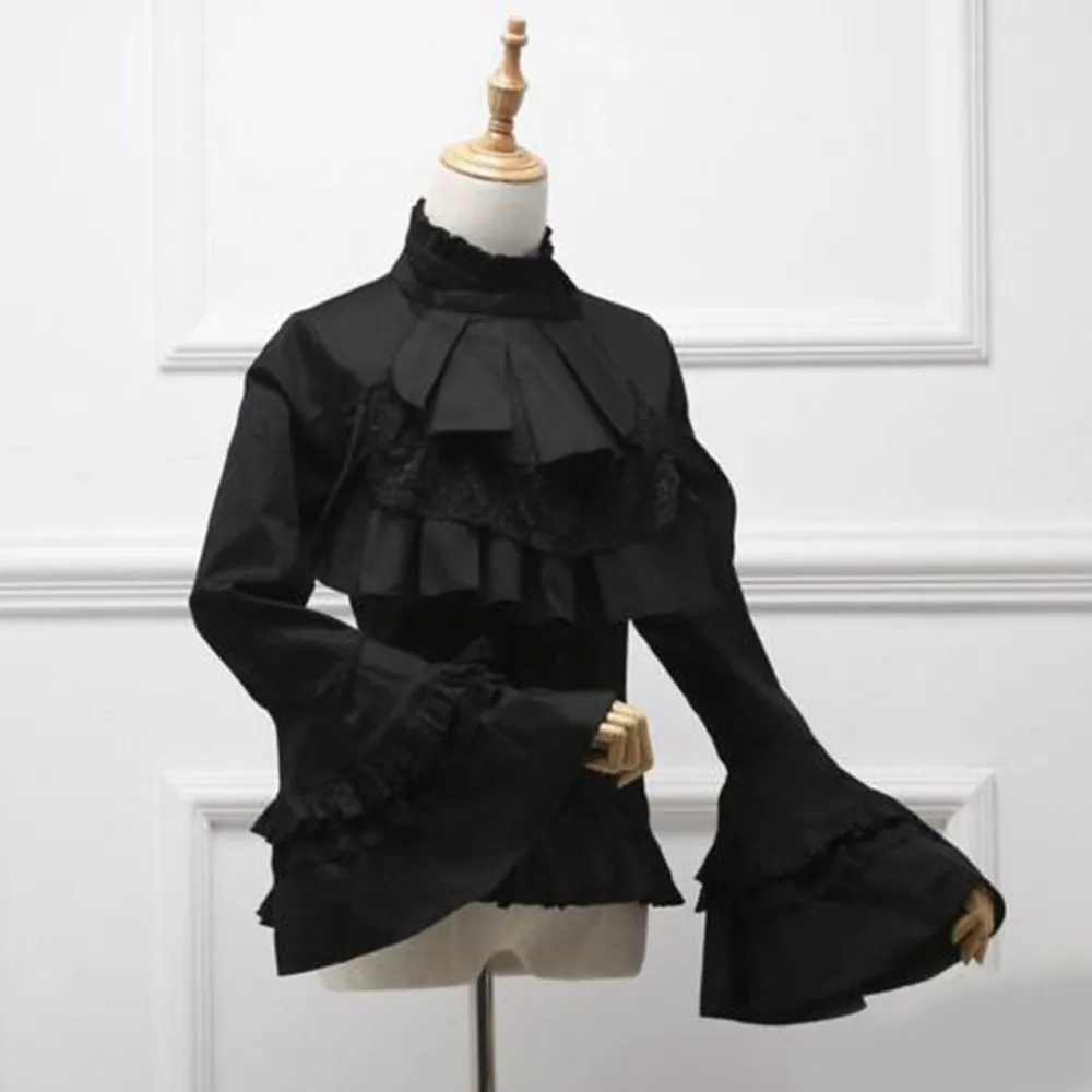 Lolita Princess Style Blouses Tops Women 2019 New Fall Flare Sleeve Harajuku Japanese Hot Tunic Girls Swallowtail Gothic Shirts - 32908620311