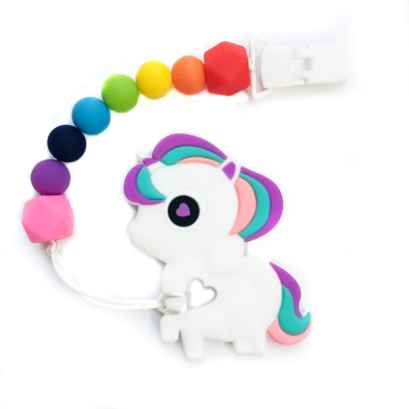 Chupeta do Bebê Mordedor de Silicone Feitas à Mão Colorido do Grânulo Brinquedo da Mastigação Titular da Chupeta Unicórnio Cadeias Engraçado Clips Chupeta Cadeia Infantil 6 Silicone feitas À Mão Engraçado Colorido Do
