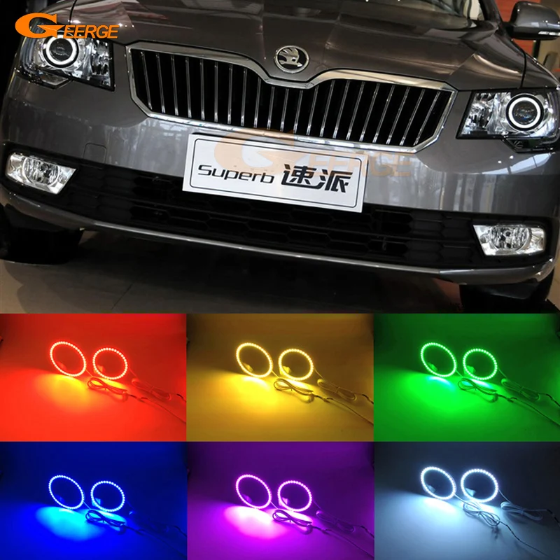 For skoda Superb 2008 2009 2010 2011 2012 2013 2014 Excellent Multi-Color Ultra bright RGB led Angel Eyes kit Halo Rings for lifan 620 solano 2008 2009 2010 2012 2013 2014 excellent ultra bright illumination smd led angel eyes halo ring kit