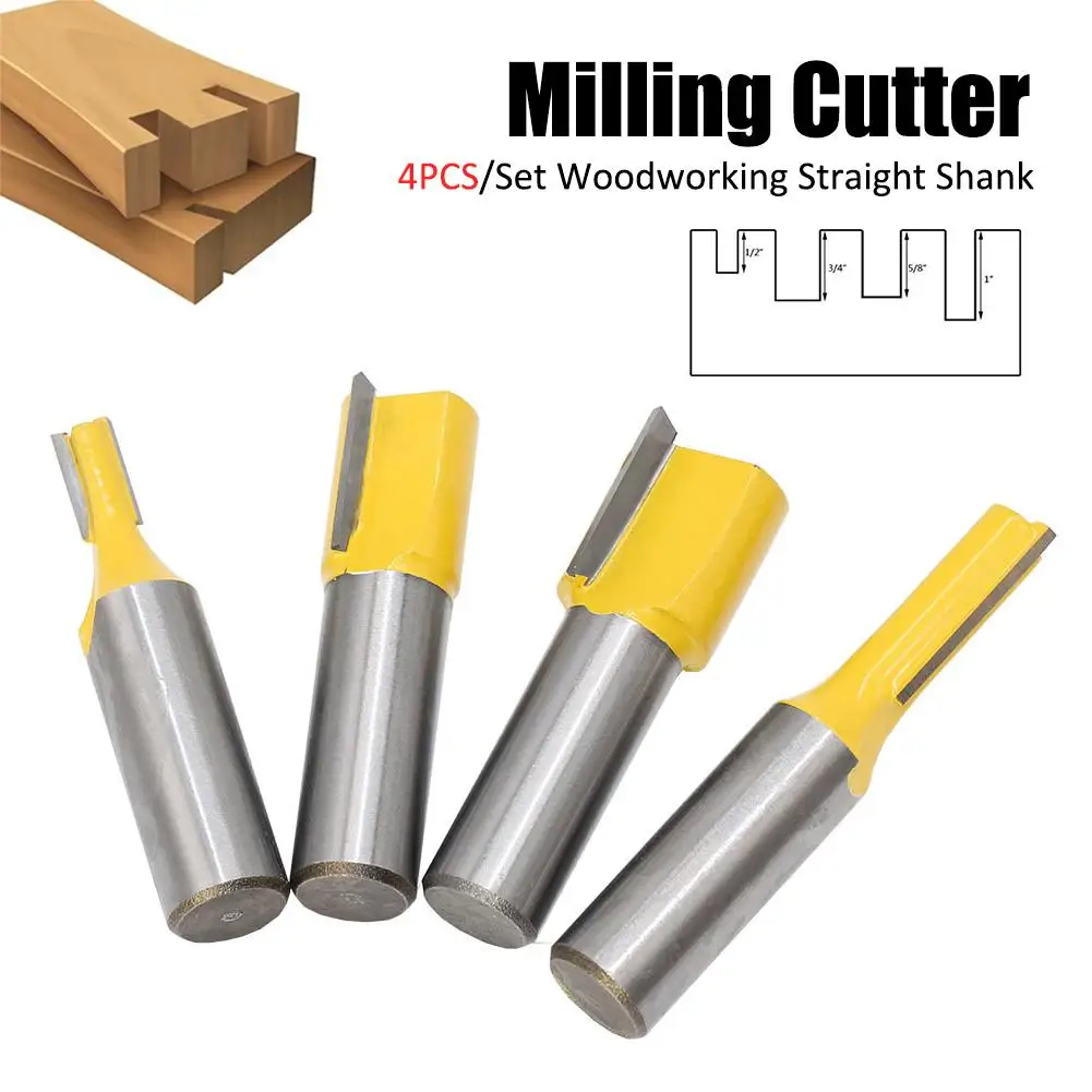 4Pcs 1/2'' Shank Double Blade Straight Router Bit Set Woodworking