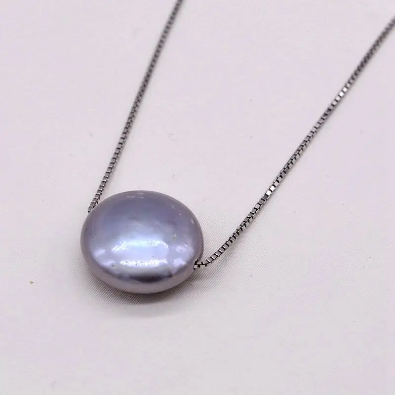 

Sports pearl necklace silver grey coin baroque pearl natural freshwater pearl pendant sterling silver necklace