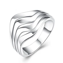 Wholesale Silver Plated Wide Wedding Bands Fashion Female Jewelry Water Wave Rings For Women Party font