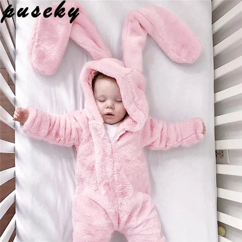 Puseky 2017 Winter Infant Baby Kids Girls Boys 3D Ear Bunny Romper