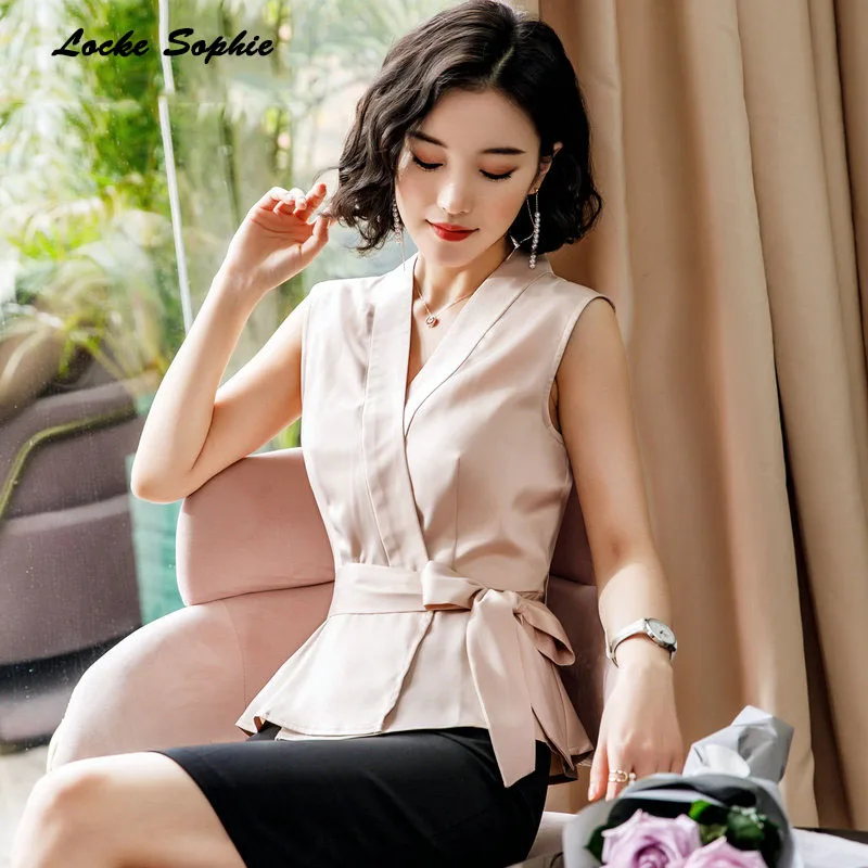 1pcs Women's Plus size Blazers coats 2019 Autumn cotton waist belt Sleeveless Small Suits jackets ladies Skinny Blazers Suits