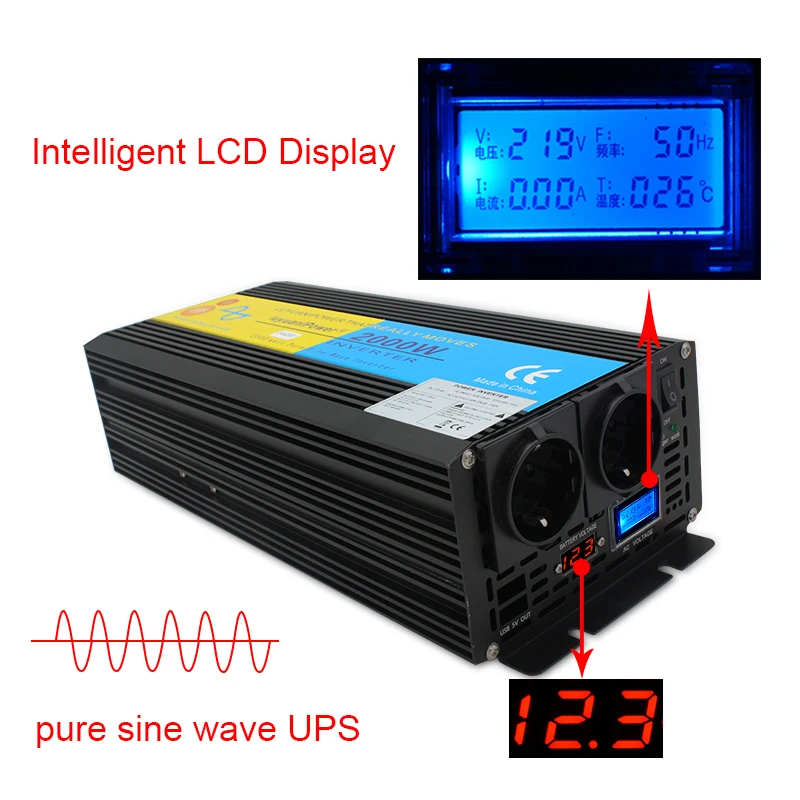 US $202.85 4000W UPS inverter pure sine wave DC 12V24V to AC 220V240V LCD InverterCharger amp UPSQuiet and Fast Charge power supply EU