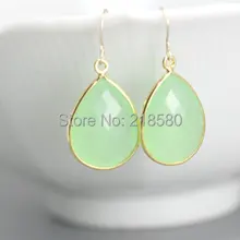 H-CE57 камни в форме капли серьги, Seafoam Зеленые хрустальные Висячие серьги, золотые или серебряные серьги с каймой
