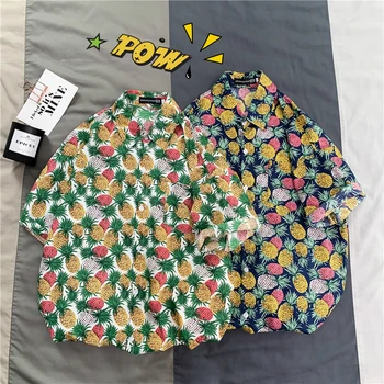

2019 Summer New Korean Version Of The Fairy Short-sleeved Boys Pineapple Printing Tide Camouflage Casual Shirt