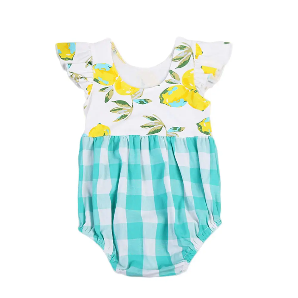 

Cute Newborn Baby Girl Clothes 2017 Summer Lemon Print Plaid Bloomers Romper Jumpsuit Outfits Sunsuit 0-4 Years