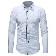 Лидер продаж, однотонная Модная рубашка с отложным воротником, с длинными рукавами, приталенная повседневная мужская рубашка, Топ