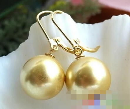 

FREE SHIPPING>>> free shipping 00045 GOLD ROUND SOUTH SEA PEARL DANGLE EARRING