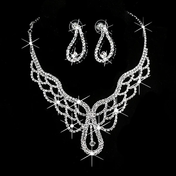 Модный серебряный с кристаллами Свадебный Выпускной Стразы ожерелье серьги Ювелирные наборы - Окраска металла: 14