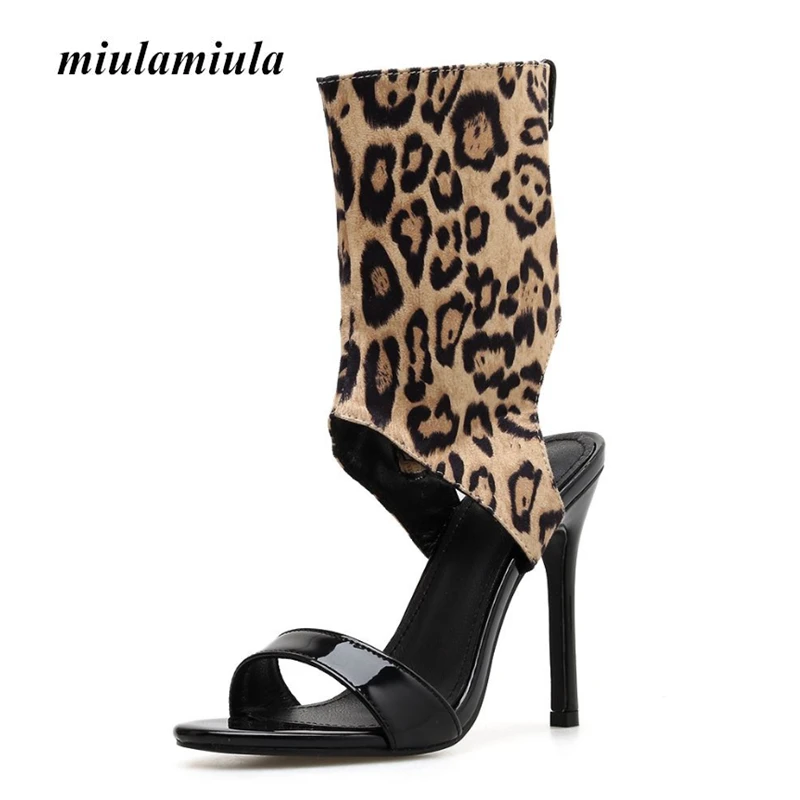 

Miulamiula Women Sandals High Heels Quality PU Material Sexy Leopard Pattern Zipper Fine Heel Banquet High Heel Women Shoes