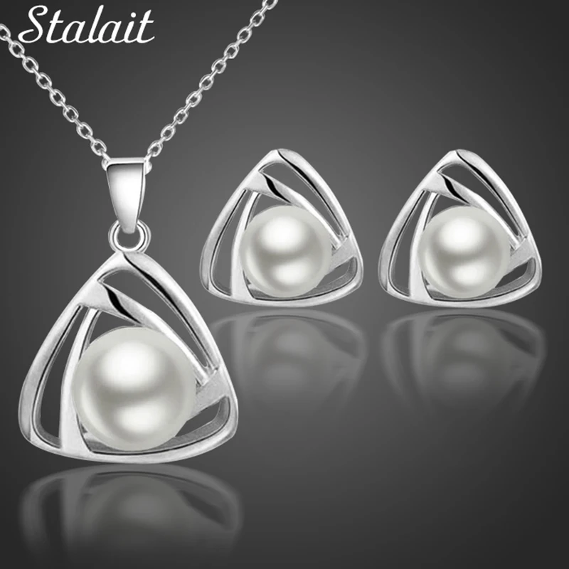 

queen design new arrival Brand bridal women Gold Color women simulated Pearl pendant Necklace Earrings Jewelry sets 29073