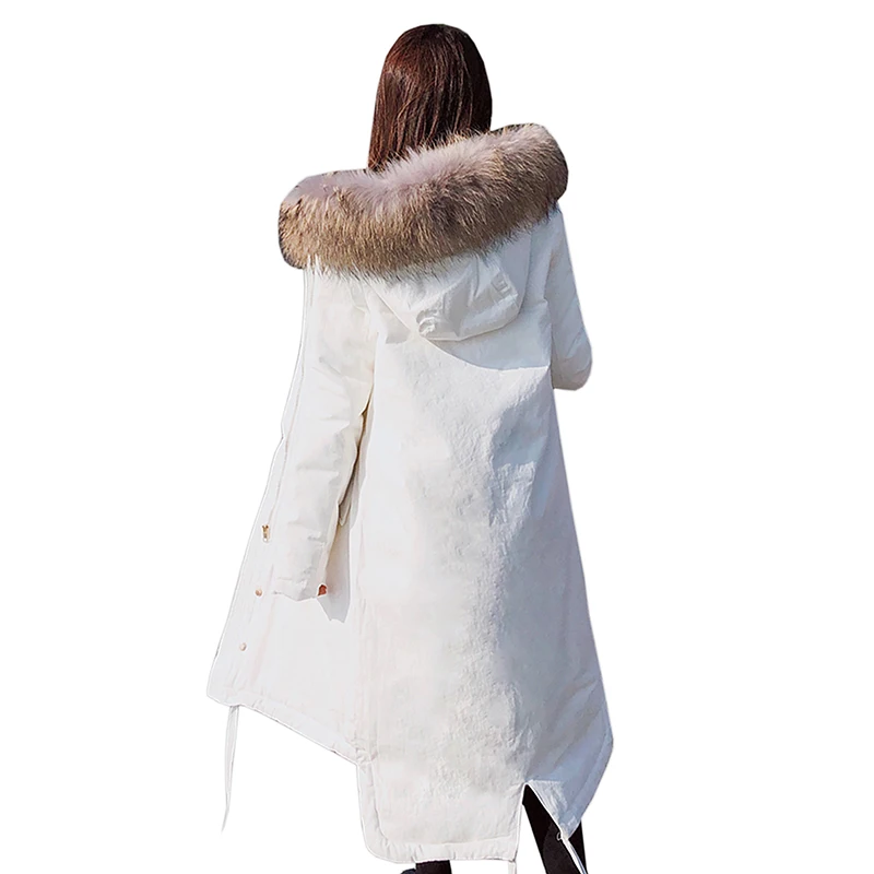 

2018 Raccoon Fur Winter Women Down Jacket Slim Hooded Coat 90% White Duck Down Coat Fashion Long Jacket Warm Snow Parkas Outwear
