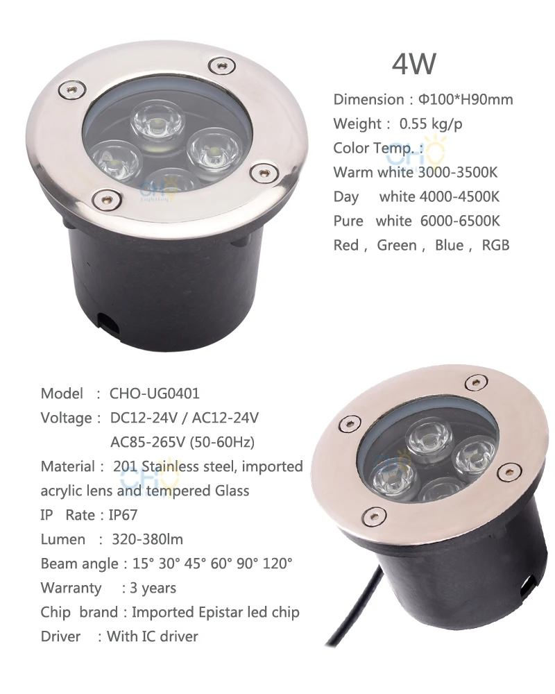 4w led undergrund light details