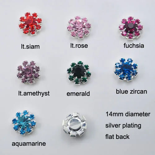 

(J0019C) 14mm rhinestone button without loop,colorful crystals( rhinestones),silver plating,flat back