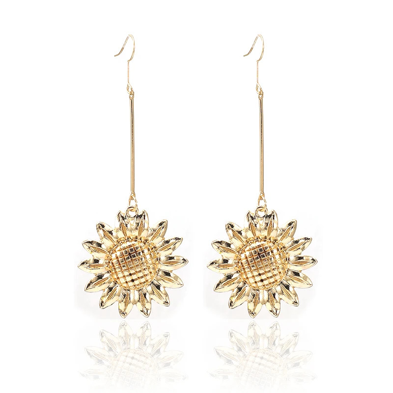 

Tocona Simple Metal Sun Flower Silver Gold Color Long Drop Dangle Earrings For Women Summer Floral Plant Geometric Jewelry 6352
