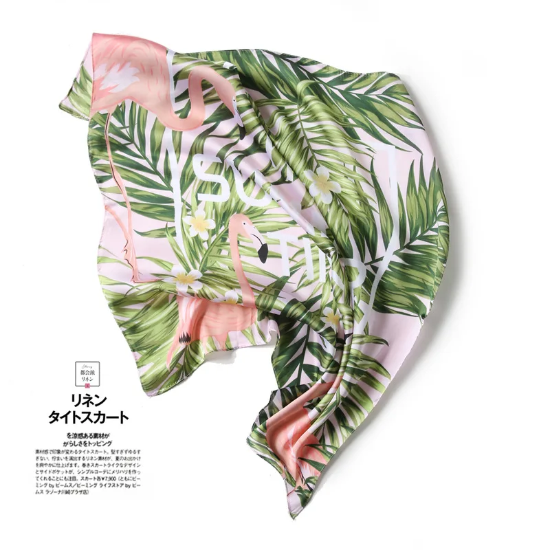 

2019 New Summer Scarf Women Small Size Silk Scarves Printed Banana leaf Square NeckerChief office lady scarves shawls 70*70cm