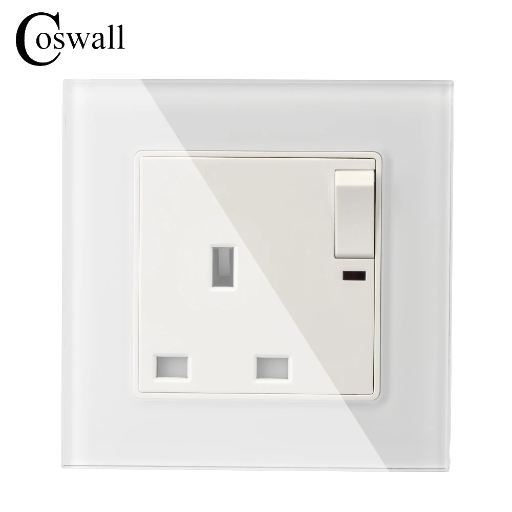Wall Crystal Glass Panel Power UK Socket, 13A British Standard