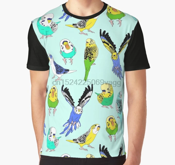 

All Over Print T Shirt Men tshirt budgie doodle pattern Graphic T-Shirt