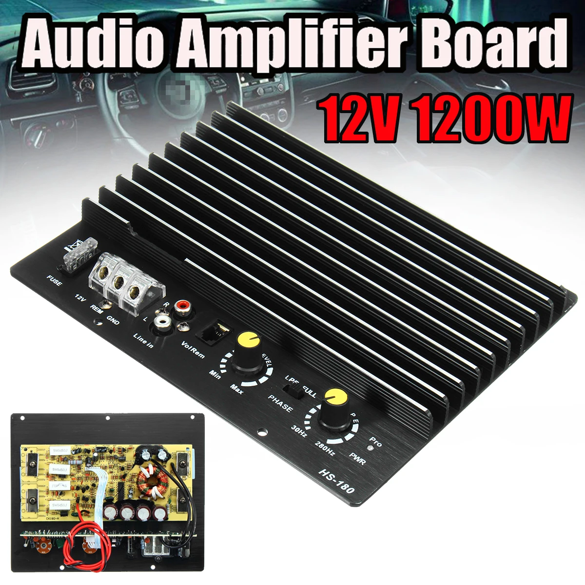 

1200W 12V 100A Amplifier Board Mono Car Audio Power Amplifier For 8/10 Inch Speaker