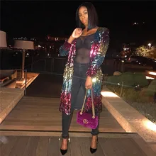 Женская зимняя мода, куртки и пальто с пайетками, осеннее пальто для ночного клуба, полосатая верхняя одежда с блестками, женское длинное пальто