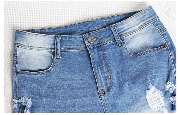 2017 autumn and winter fashion Europe and the United States foreign trade women's holes Slim stretch jeans feet pencil jeans (8)
