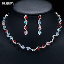 BLIJERY модные геометрические свадебные комплекты украшений для женщин яркий Кристалл колье ожерелье серьги наборы вечерние свадебные комплекты ювелирных изделий