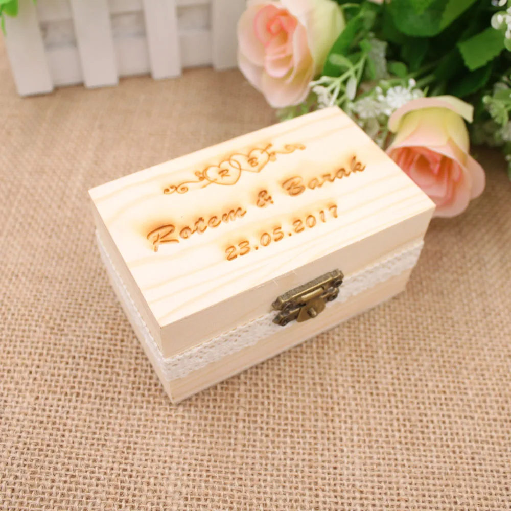 Personalized Rustic Ring Bearer Box , Custom Wedding Ring Box, Rustic Wedding Ring Bearer Pillow Box, Engraved Wooden Ring Box