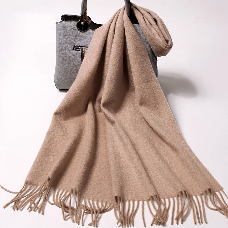 Шерстяной шарф женский бренд шали и обертывания для дам мягкий теплый кашемировый шейный платок однотонный зимний чистый шерстяной шарф - Цвет: Color 1