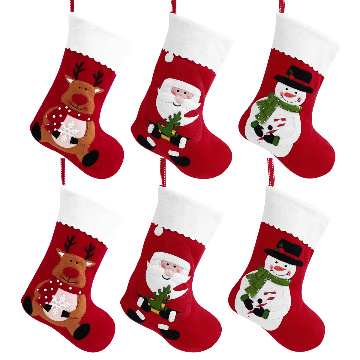 

6pcs Christmas Stockings Red Felt Christmas Stocking Bags Gift Bag Treat Hanging Party Decorative Bags Wedding Festival Birthday