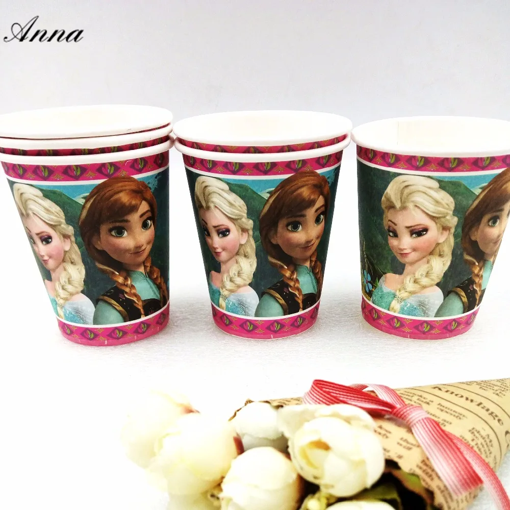 

10pcs/lot Elsa And Anna Party Supplies Paper Cup Cartoon Birthday Decoration Baby Shower Theme Boys Birthday Party Set