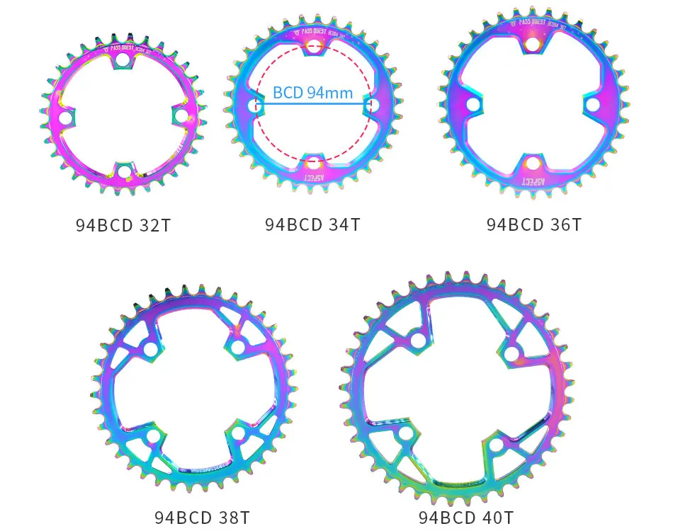 Пасс QUEST 94BCD с титановым покрытием MTB узкая широкая цепь/цепь кольцо 32 T/34 T/36 T/38 T/40 T велосипедная звездочка/цепь колеса коленчатого набора
