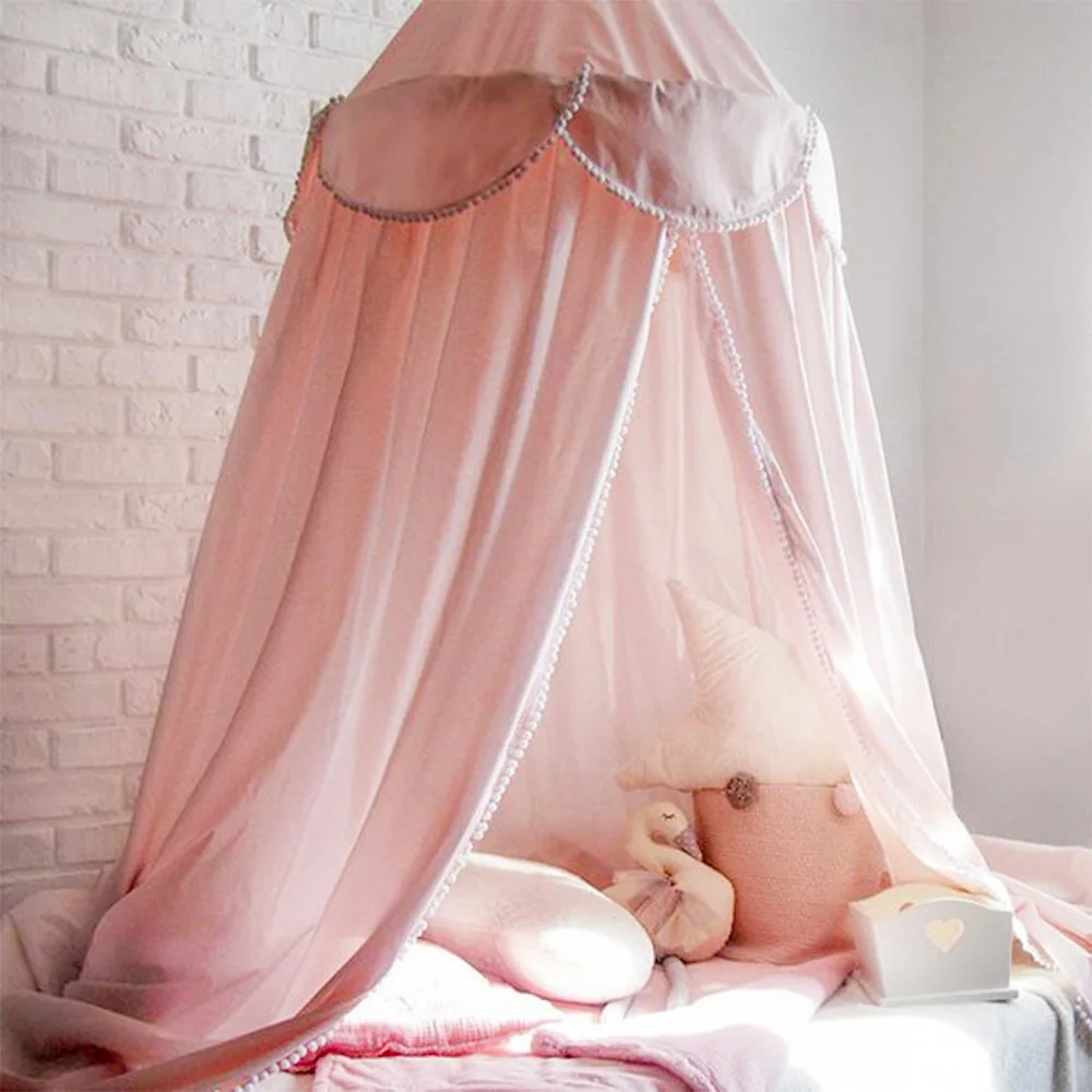 Tassel Mosquito Net Baby Bed Canopy Bedhemel PomPom Cotton Girls Room Decor Baldachin Kids Canopy Bed Curtains BabyCamping Bed