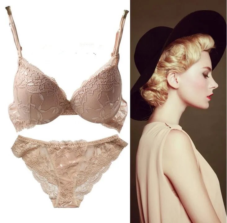 6 Colors Set Push Up Solid 32A-38C Bra Women Deep V Lace Decro Underwire Outfit Sexy Lace Bra Set For Free Shipping underwear sets sale