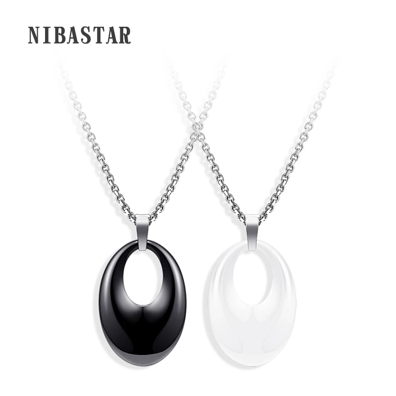 Простой дизайн, керамическое ожерелье с подвеской, белое Черное круглое ожерелье с подвеской, цепочка из нержавеющей стали для женщин