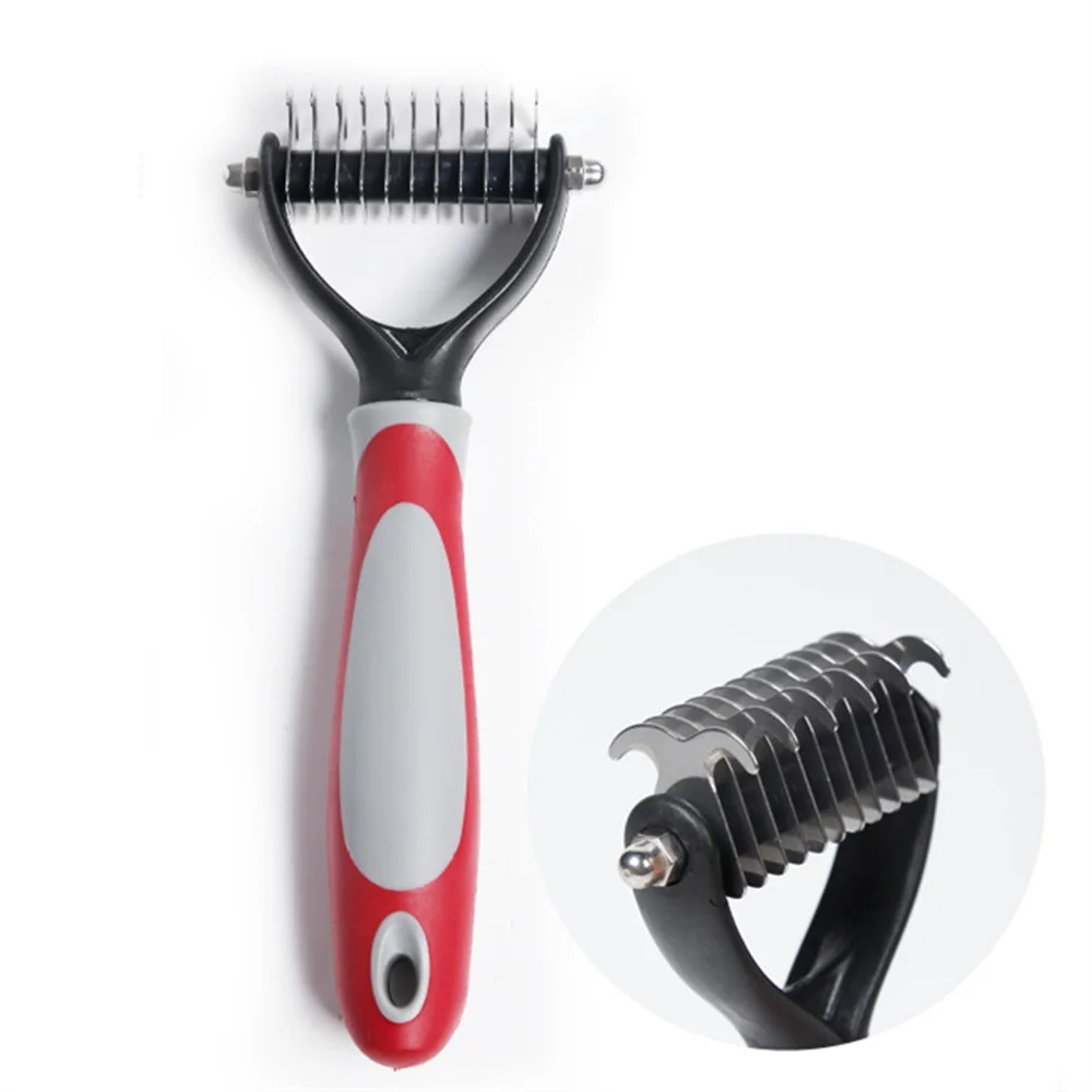 Doglemi Professional Pet Grooming Rake Dog Cat Hair Fur Shedding Trimmer Double Side Dog Comb