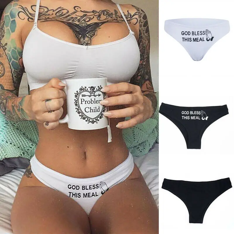 

Sexy Funny Letter Women Lingerie Women's Cotton G-String Thong Panties String Briefs Pants Intimate Low-Rise Soft Underpants