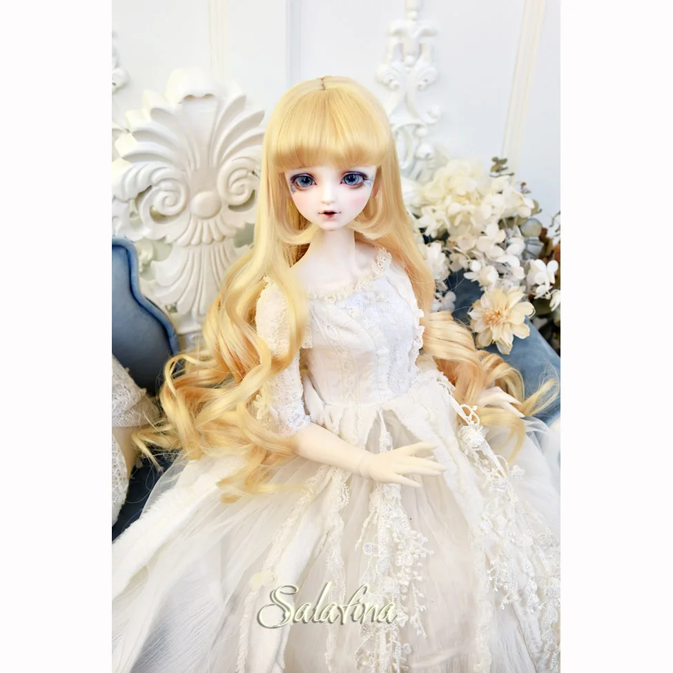 Allaosify 1/3 1/4 1/6 bjd кукла парик высокая температура шелк парик черно-коричневый длинные вьющиеся волосы синтетический волос - Цвет: 1