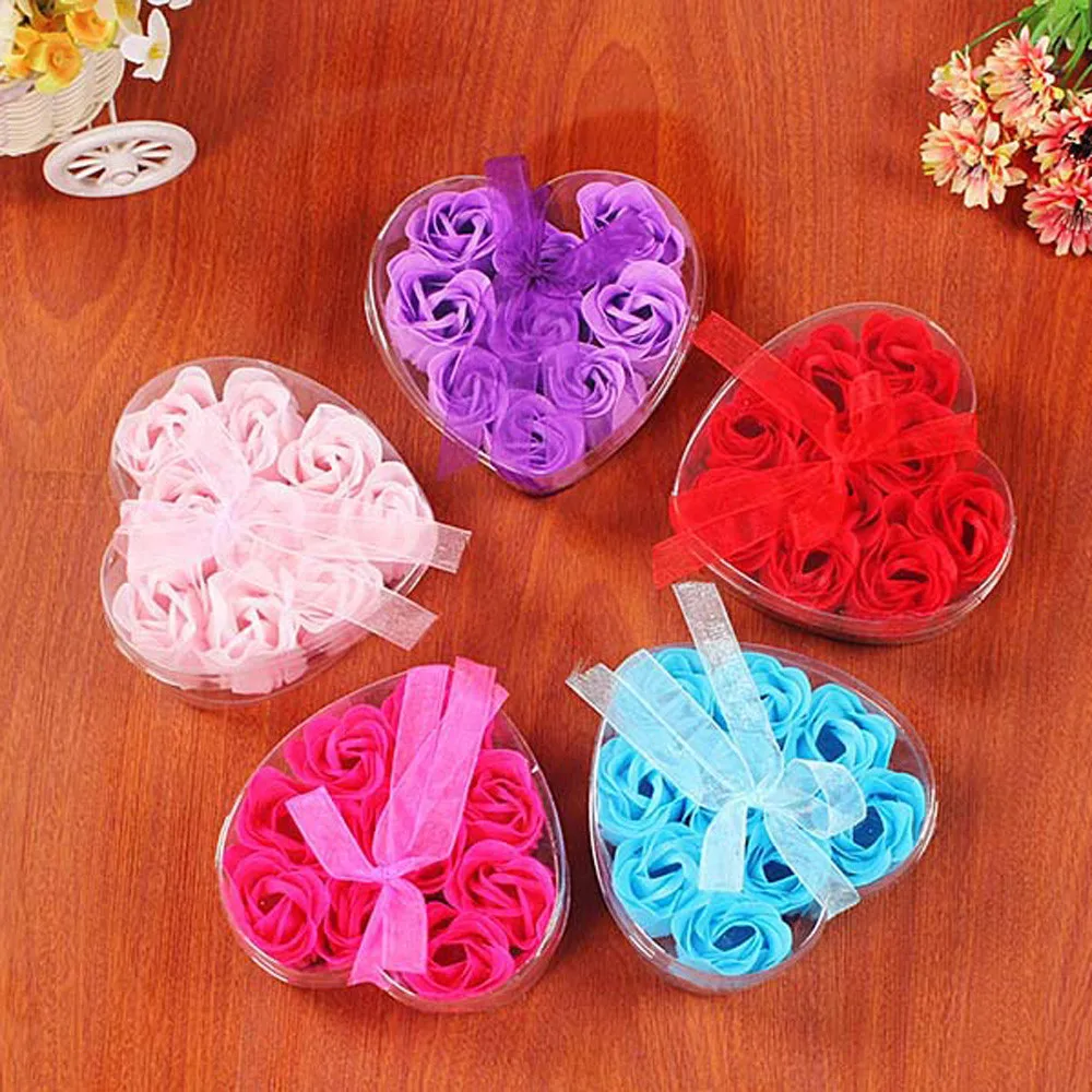 

Practical 9Pcs Heart Scented Bath Body Petal Rose Flower Soap Wedding Decoration Gift favor gifts for luxurious bath