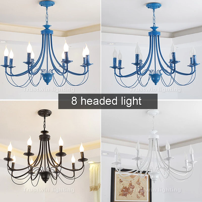 crystal chandelier European American modern iron LED chandelier light blue white black 5 6 8 lights decorative foyer living dinning chandelier lamp bedroom chandelier