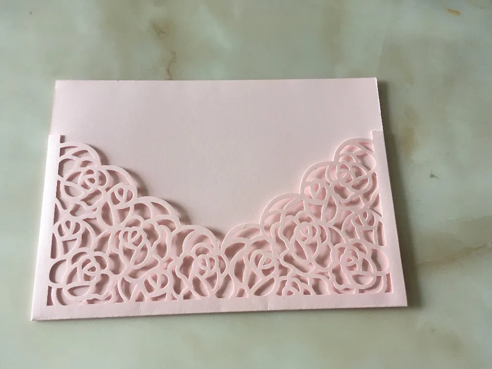 Laser cut rose flower & love heart style invitation card sleeve,menu