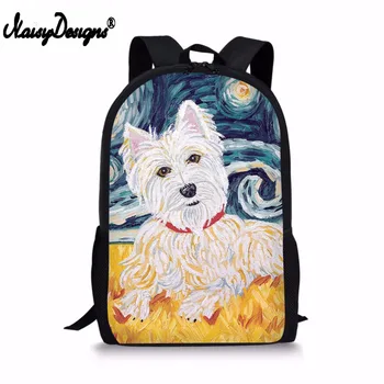 

NOISYDESIGNS Customized Backpack For Boys Girls Kawaii Westie Dog Printing Plecak School Supplies Women Bags Men Laptop Rucksack