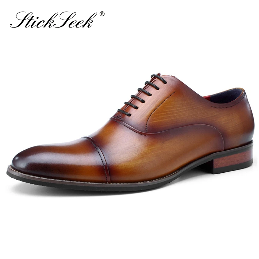 

Classic Genuine Leather Formal Dress Handmade Man Derby Shoes Round Toe Cap Toe Men's Banquet Welted Wedding Footwear SK102