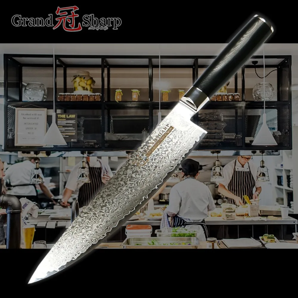 

8" Damascus Chef Knife Kitchen Knive Japan vg-10 Steel Damask G10 Handle professional cooking meat cutting cleaver fish fillet