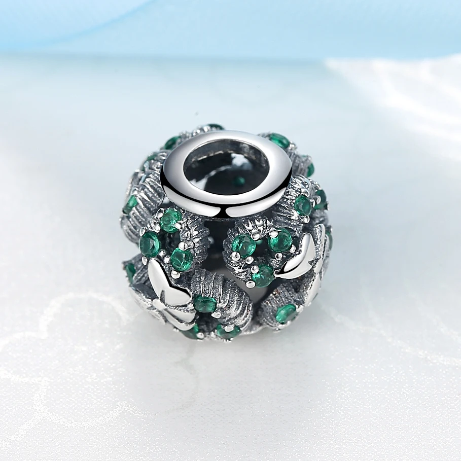Бусина Шарм из серебра 925 пробы с прозрачным зелёным кристаллом|beads green|silver charms
