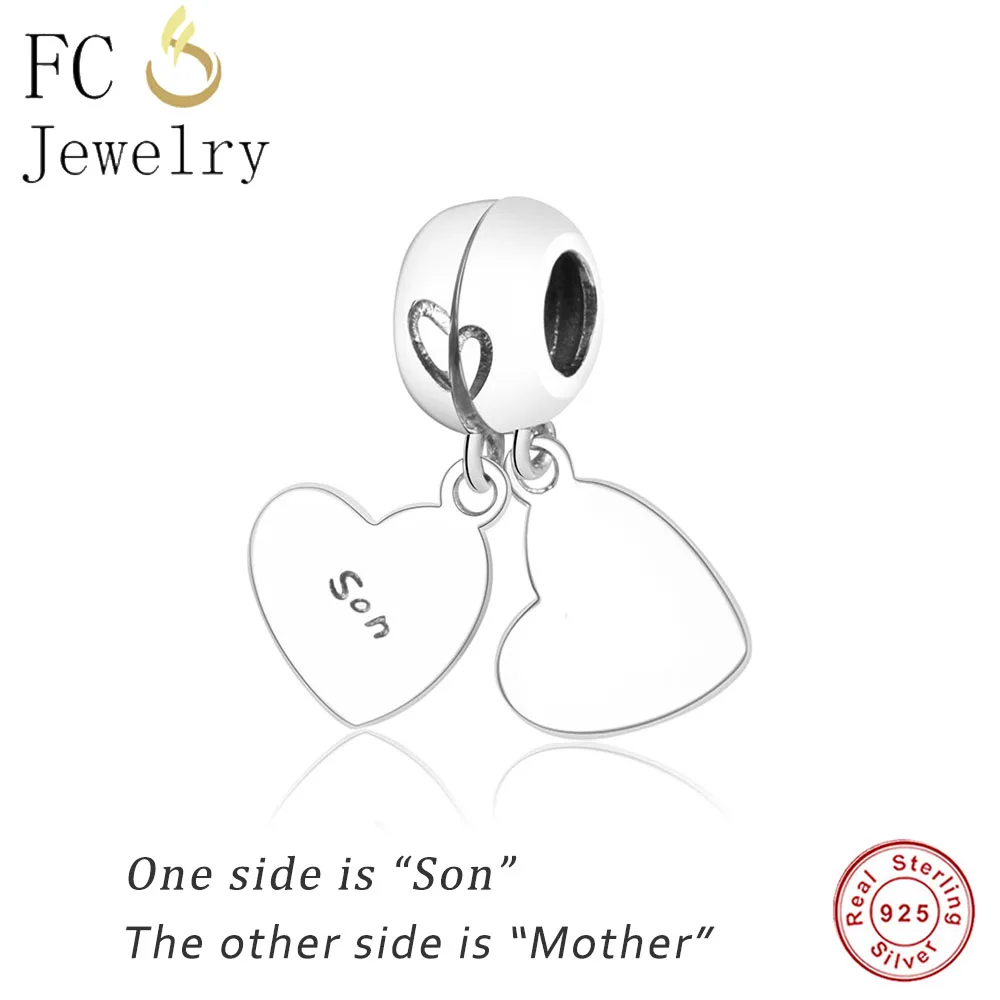 

2019 Spring 925 Sterling Silver Mom Son Heart Dangle Beads Fit Original Pandora Charm Bracelet DIY Jewelry For Mother's Day Gift