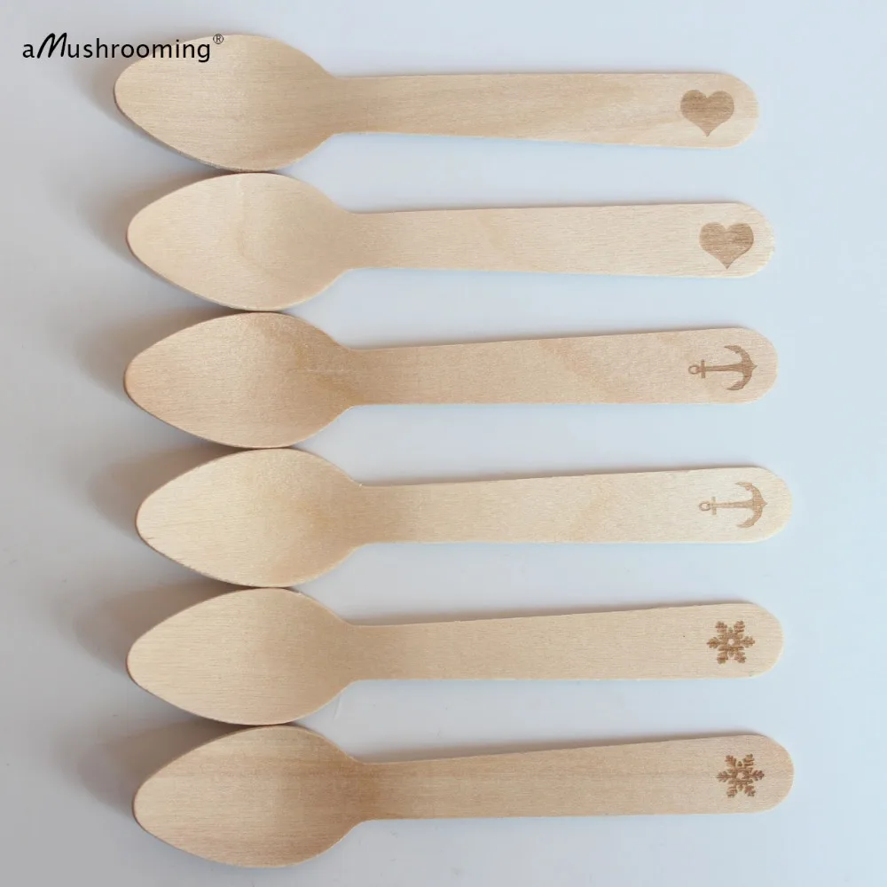 Custom Disposable Wooden Spoon 11cm Mini Ice Cream Spoons Party Wooden